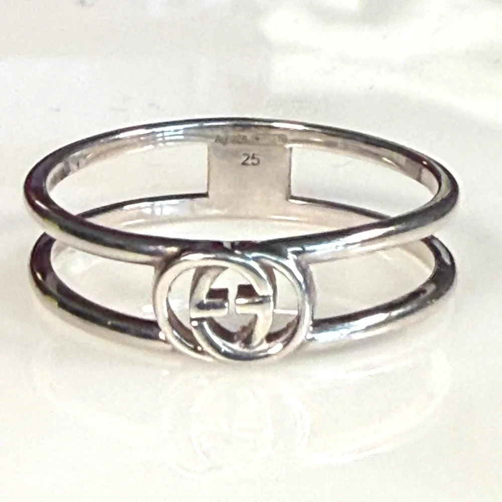 Gucci 298036 Interlocking-G Sterling Silver Open Ring, Size 25